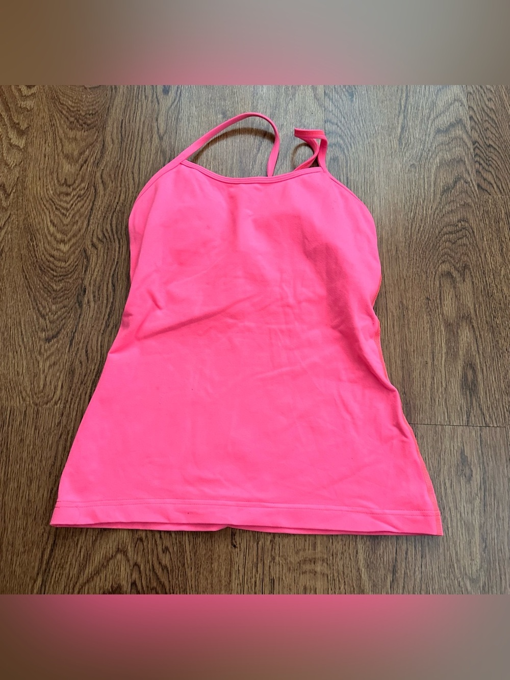 Lululemon Neon Pink Spaghetti Strap Tank Top size 4 padded sports running yoga